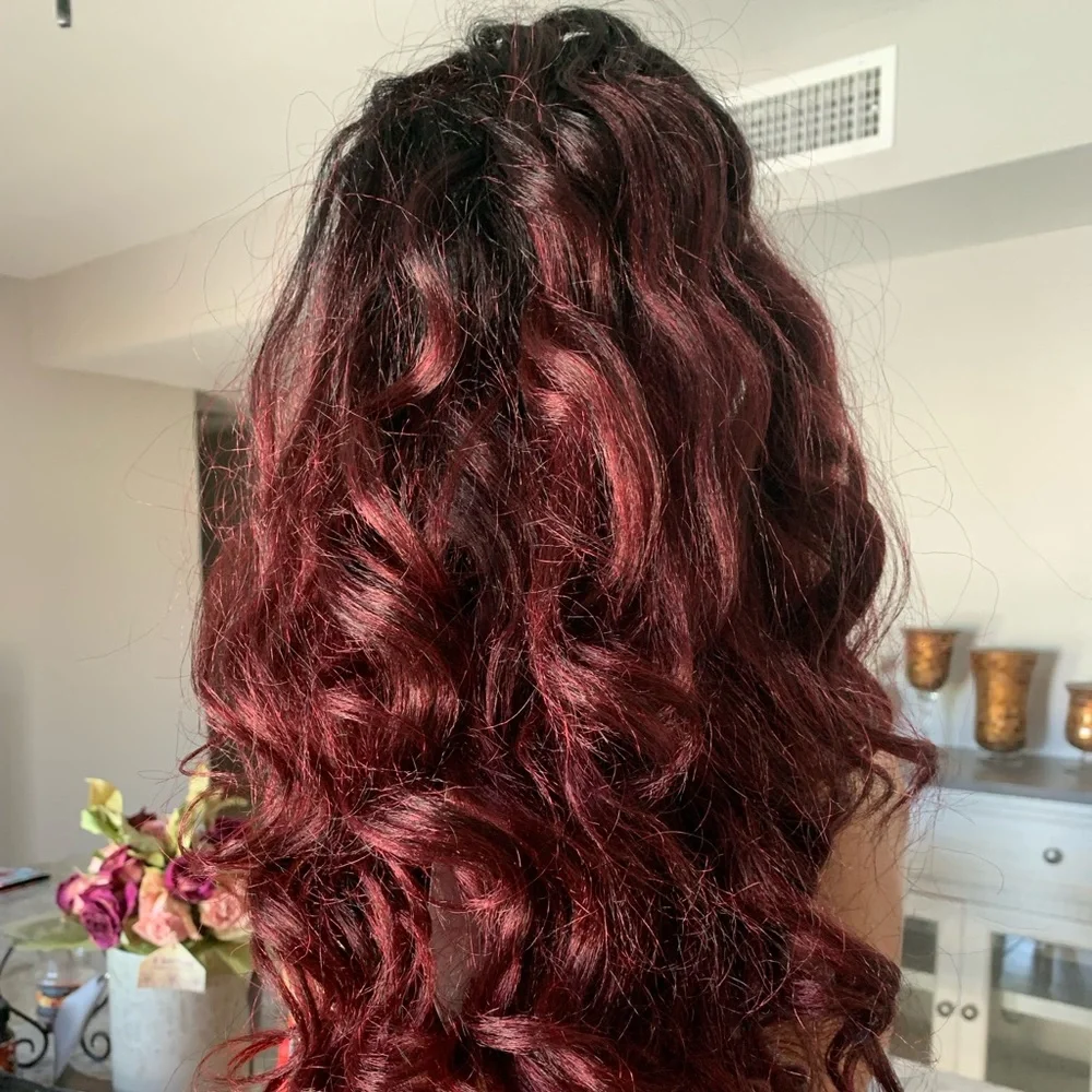 Ombre/Rooted black-reddish wavy hair topper wig - Picture 10 of 13
